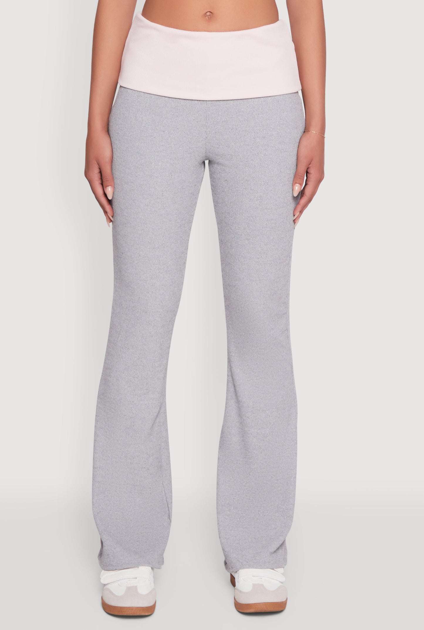 Stylish Rib Knit Contrast Fold Over Bootcut Pants
