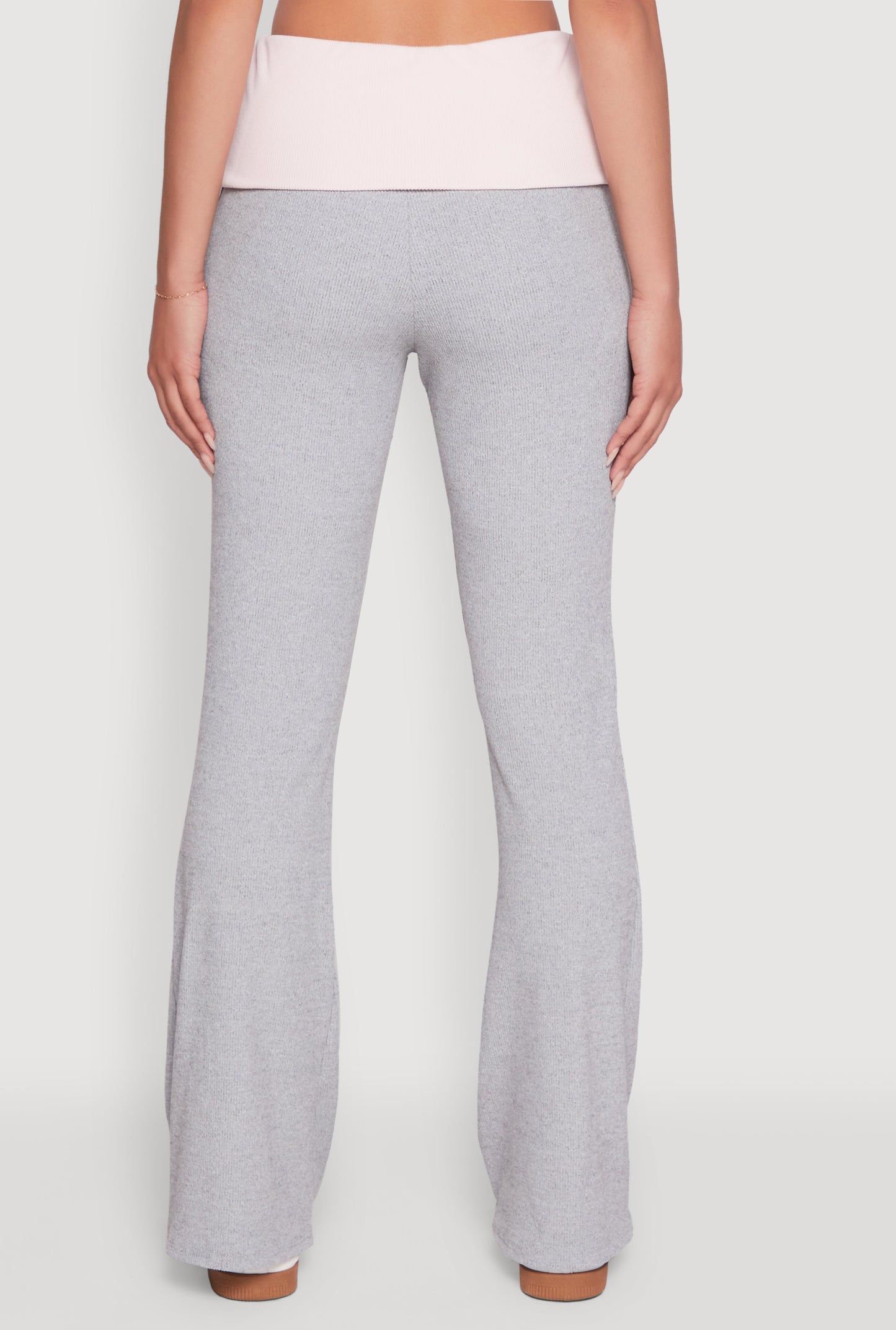 Stylish Rib Knit Contrast Fold Over Bootcut Pants