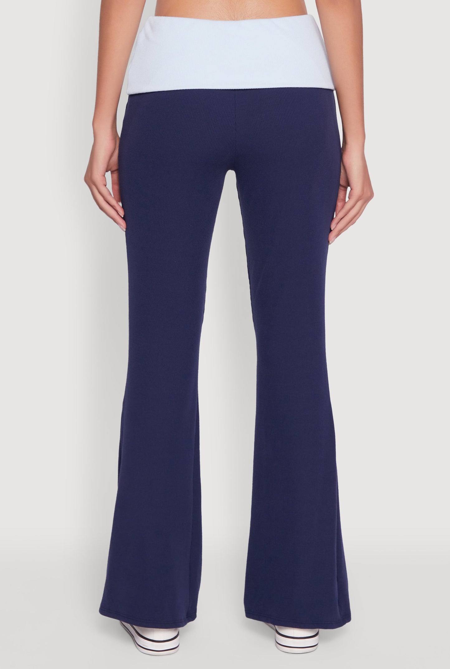 Stylish Rib Knit Contrast Fold Over Bootcut Pants
