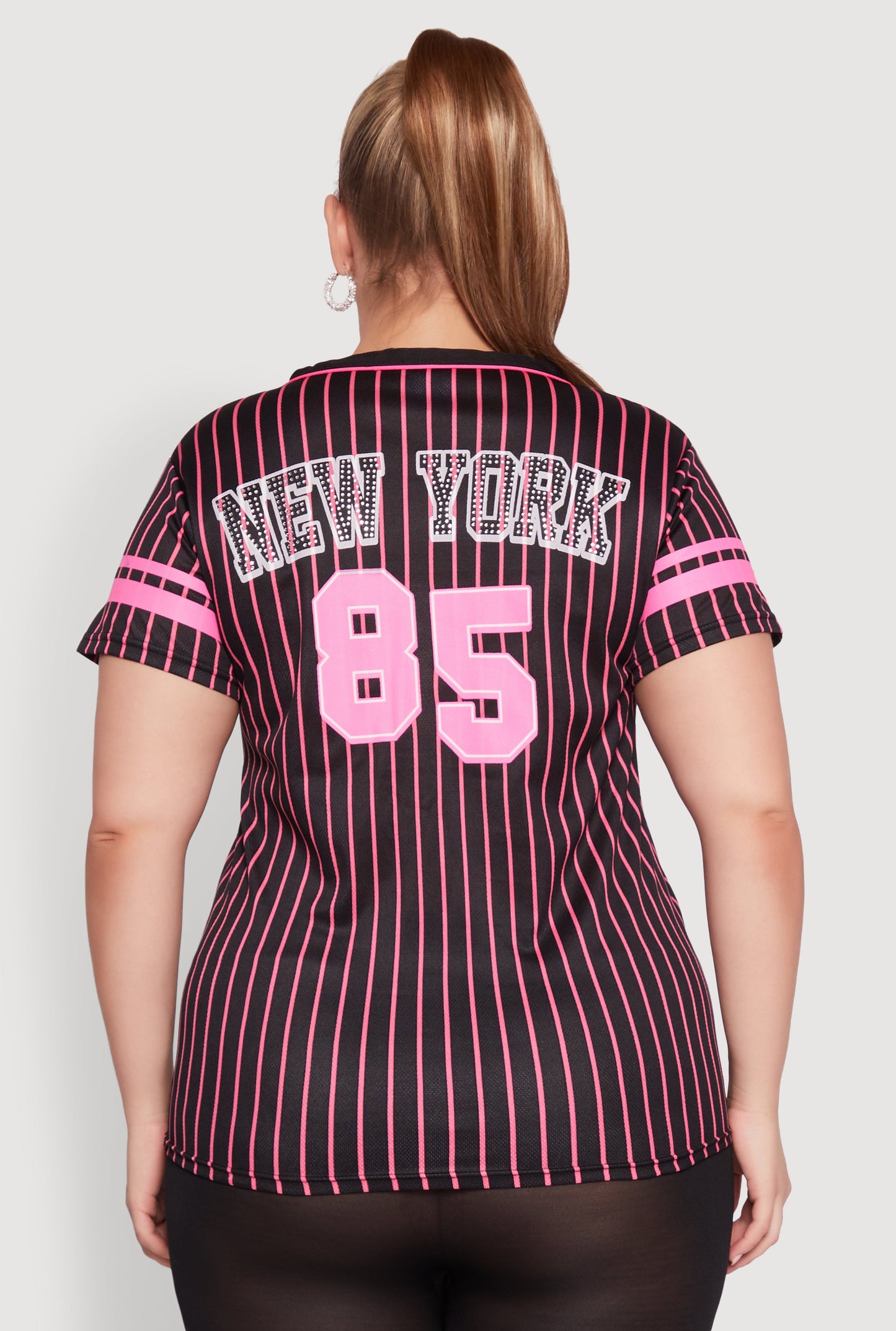 Plus Size Striped New York Print Jersey Mesh Tee