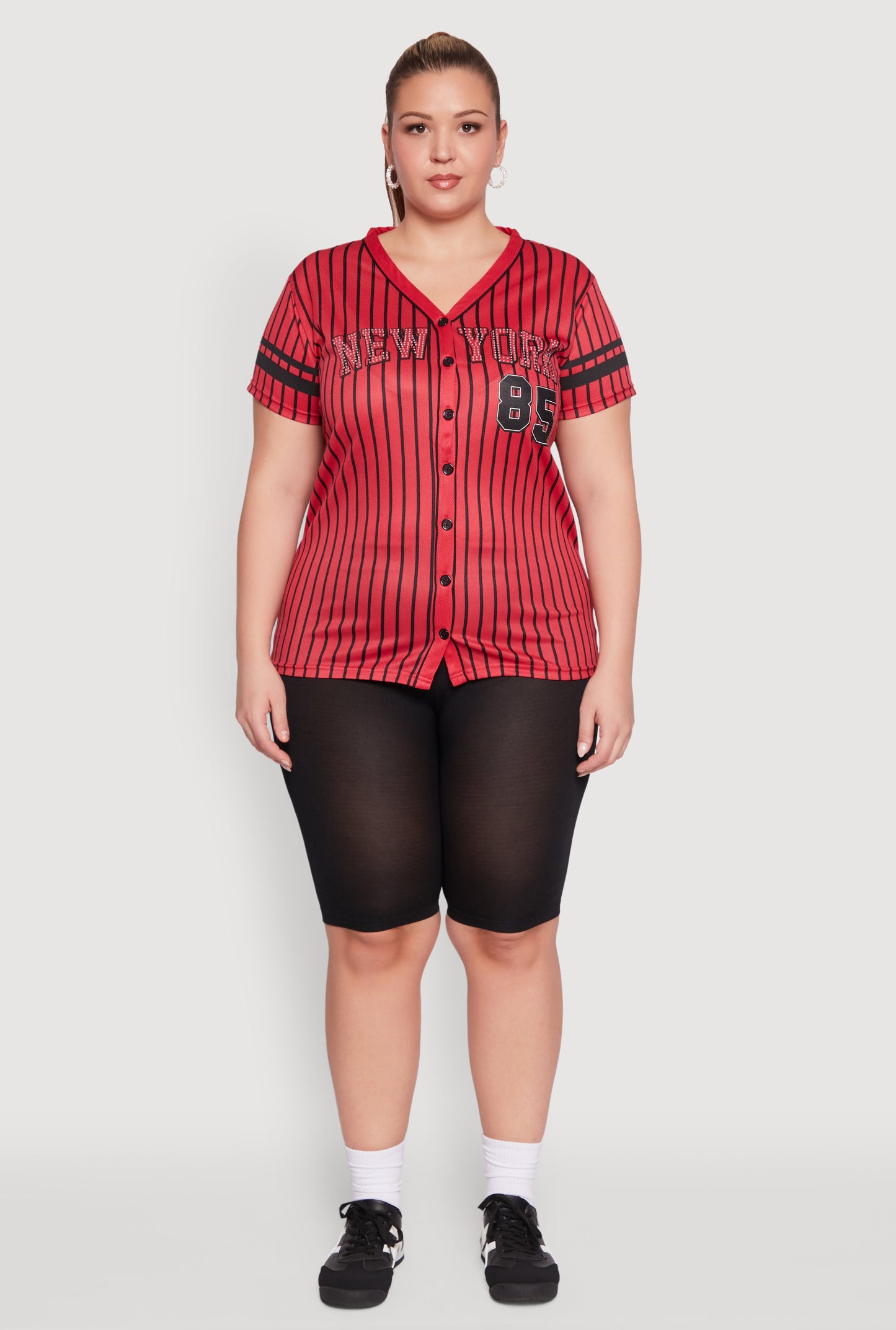 Plus Size Striped New York Print Jersey Mesh Tee