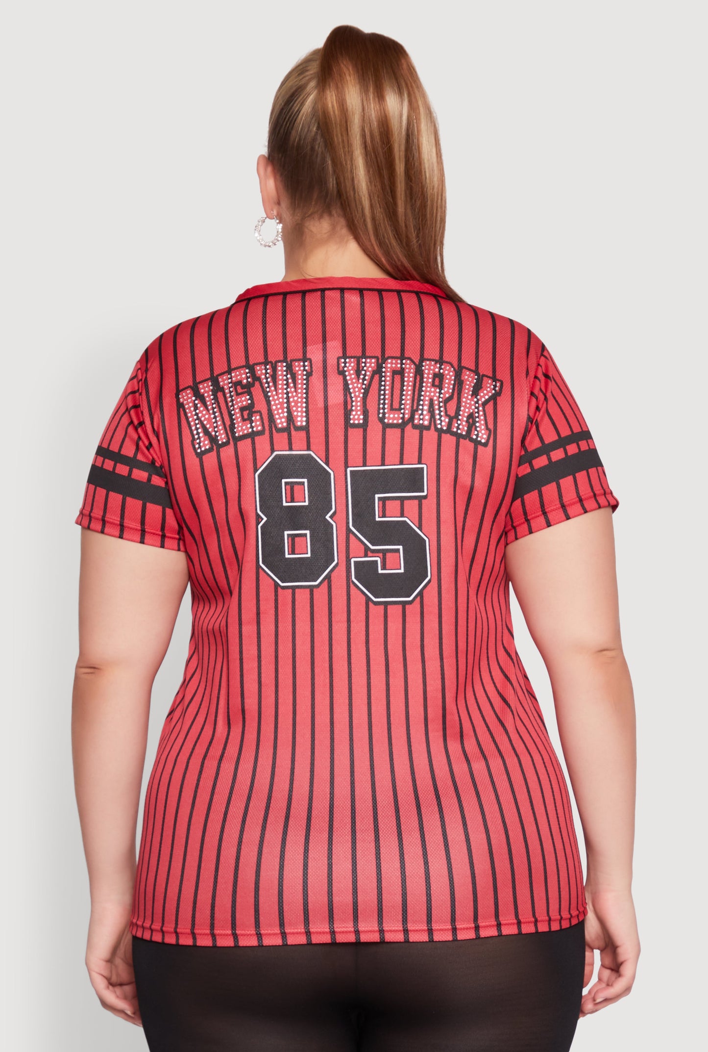 Plus Size Striped New York Print Jersey Mesh Tee