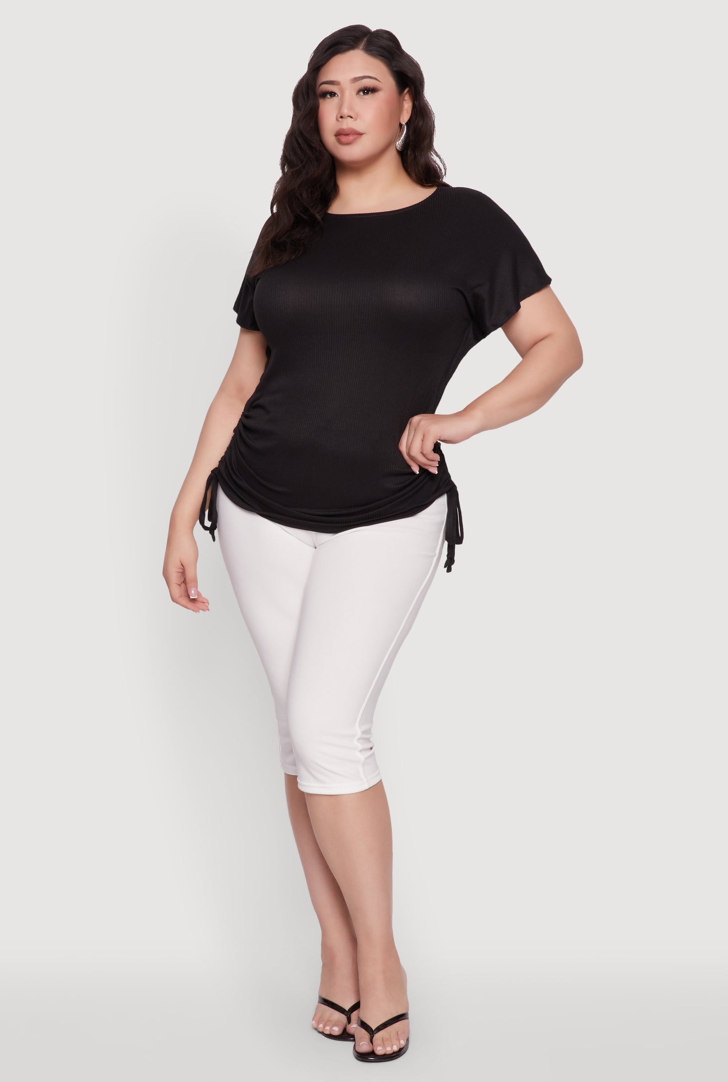 Plus Size Drawstring Side Flutter Sleeve Top