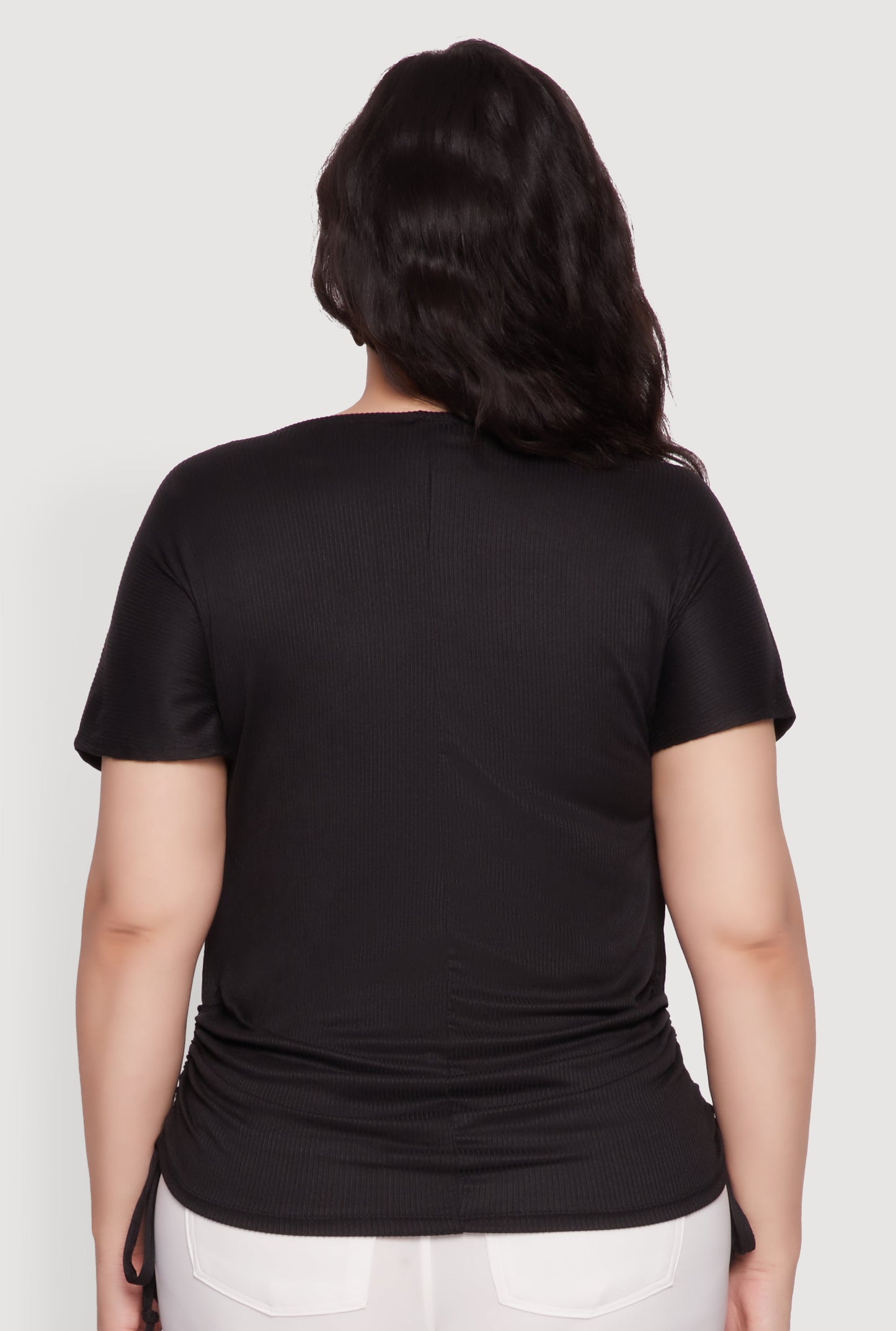 Plus Size Drawstring Side Flutter Sleeve Top