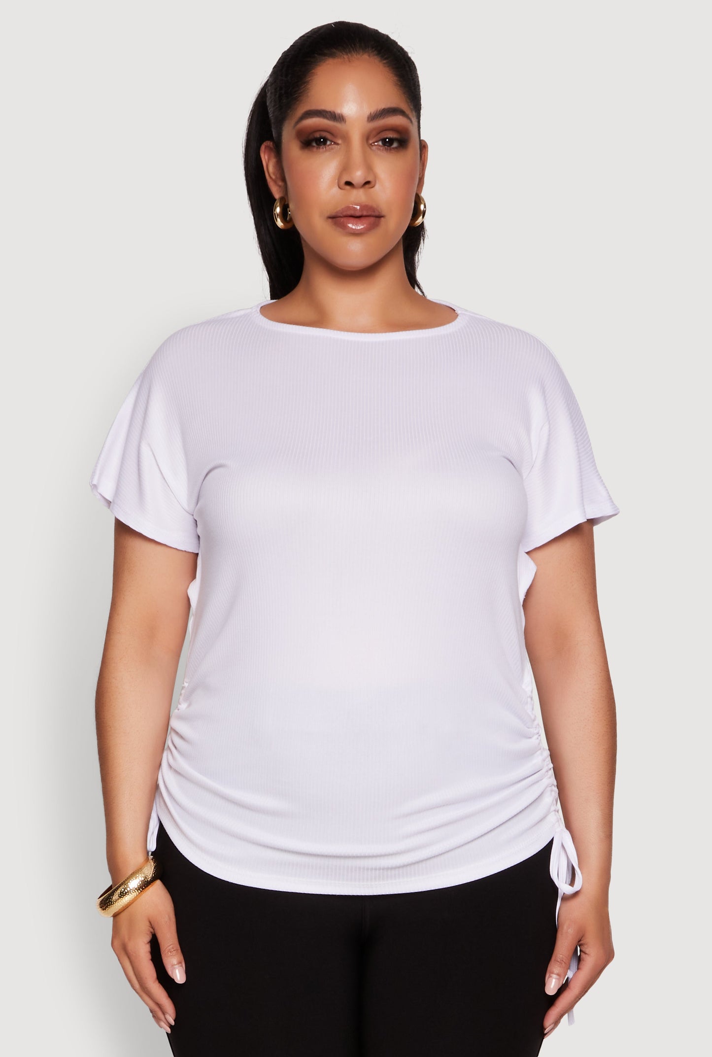 Plus Size Drawstring Side Flutter Sleeve Top