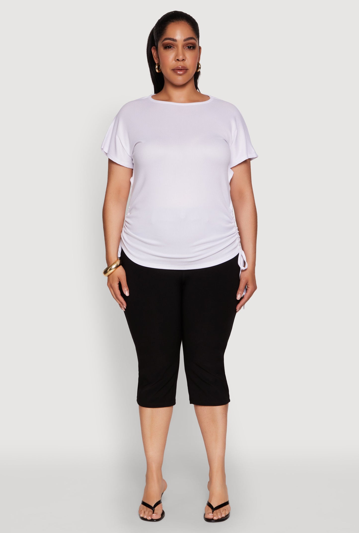 Plus Size Drawstring Side Flutter Sleeve Top