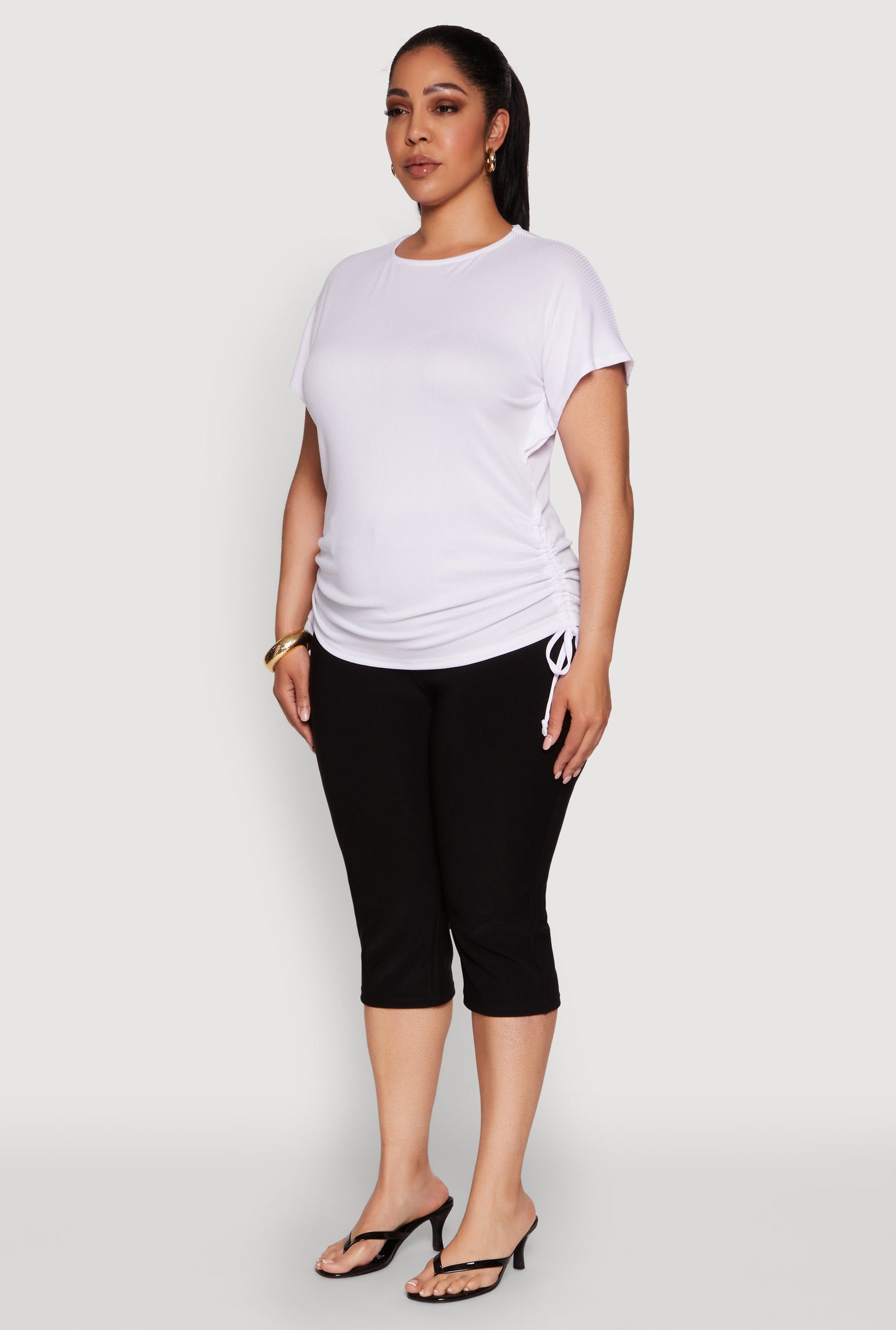 Plus Size Drawstring Side Flutter Sleeve Top