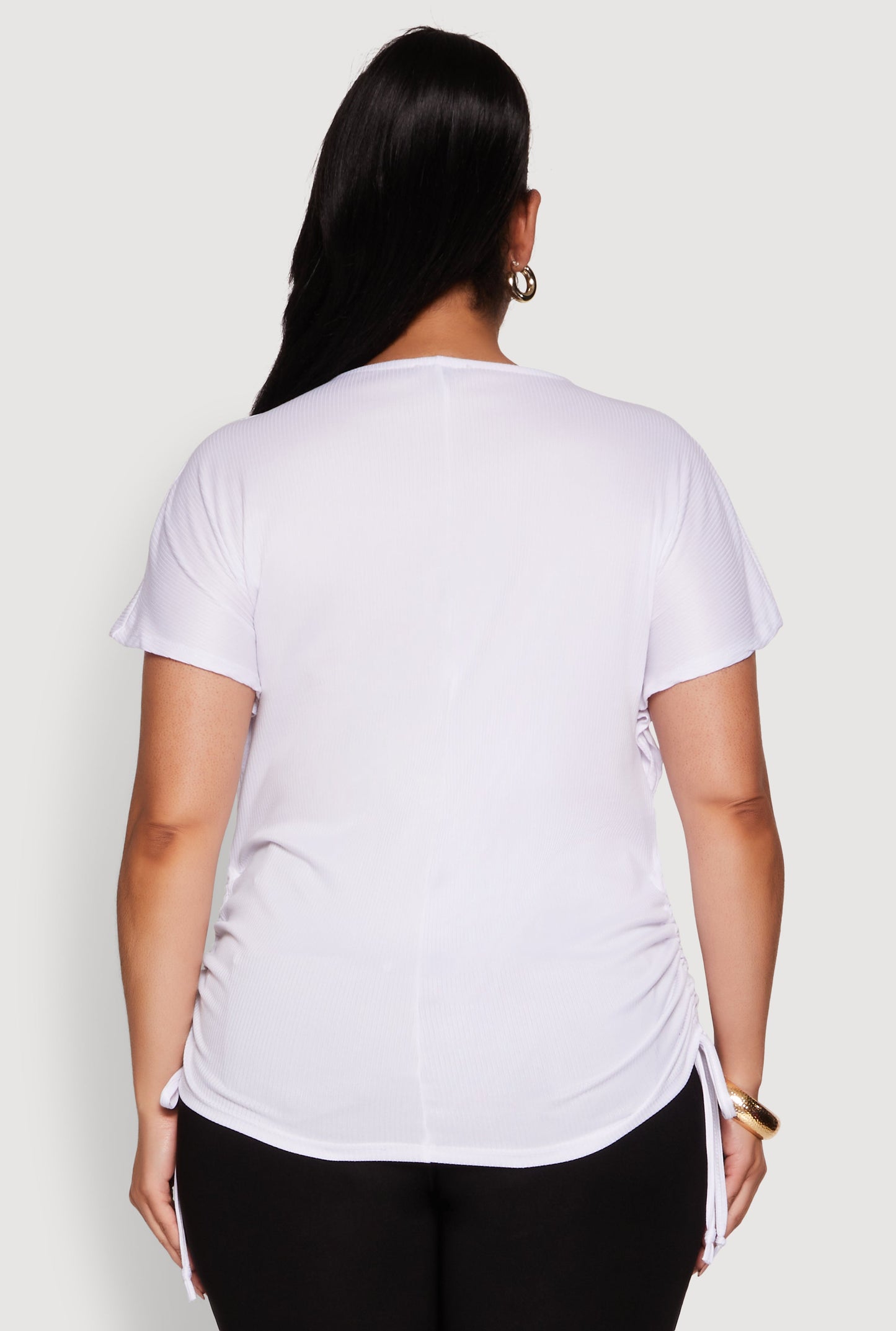 Plus Size Drawstring Side Flutter Sleeve Top