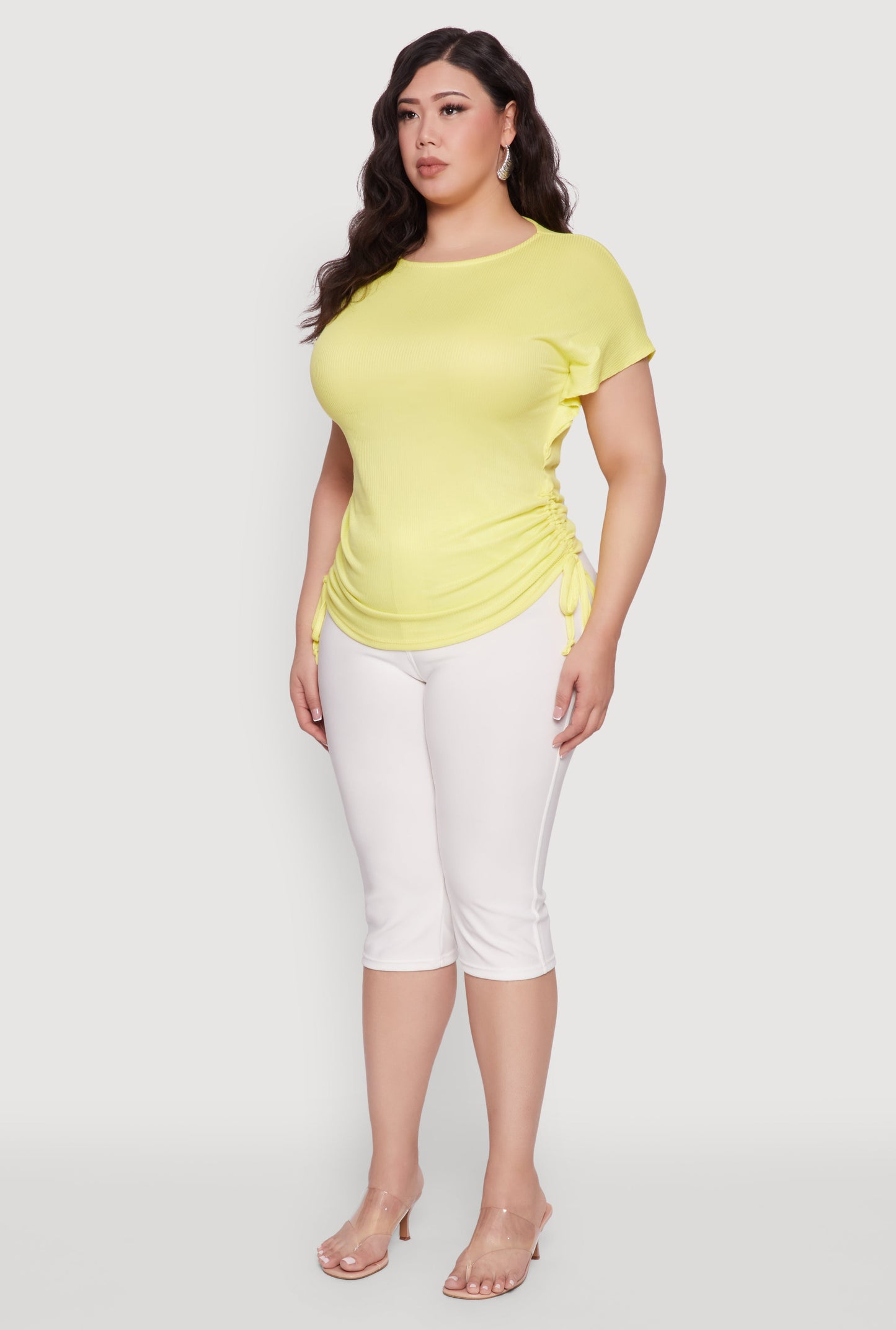 Plus Size Drawstring Side Flutter Sleeve Top