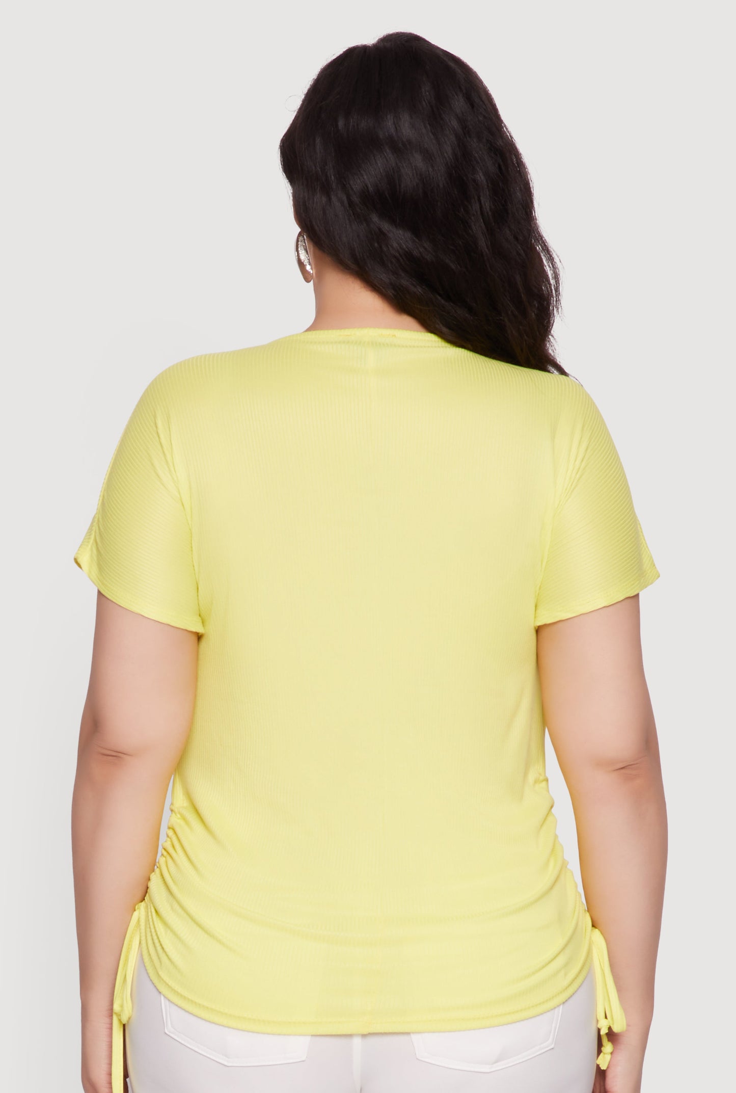 Plus Size Drawstring Side Flutter Sleeve Top
