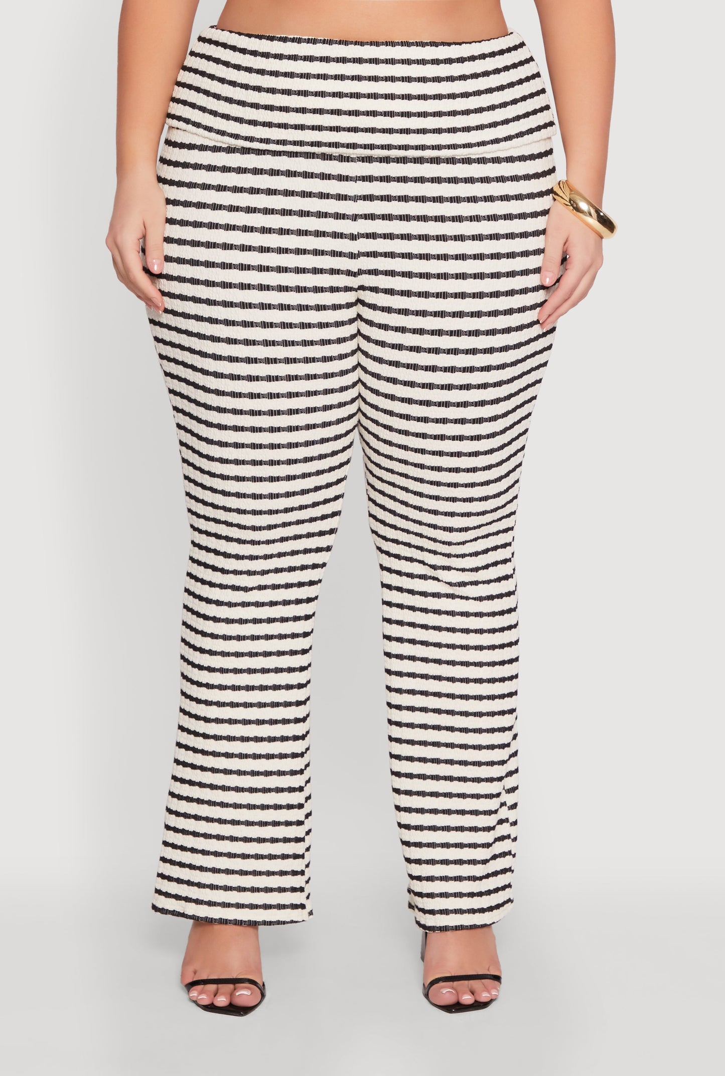Plus Size Stylish Striped Fold Over Bootcut Pants