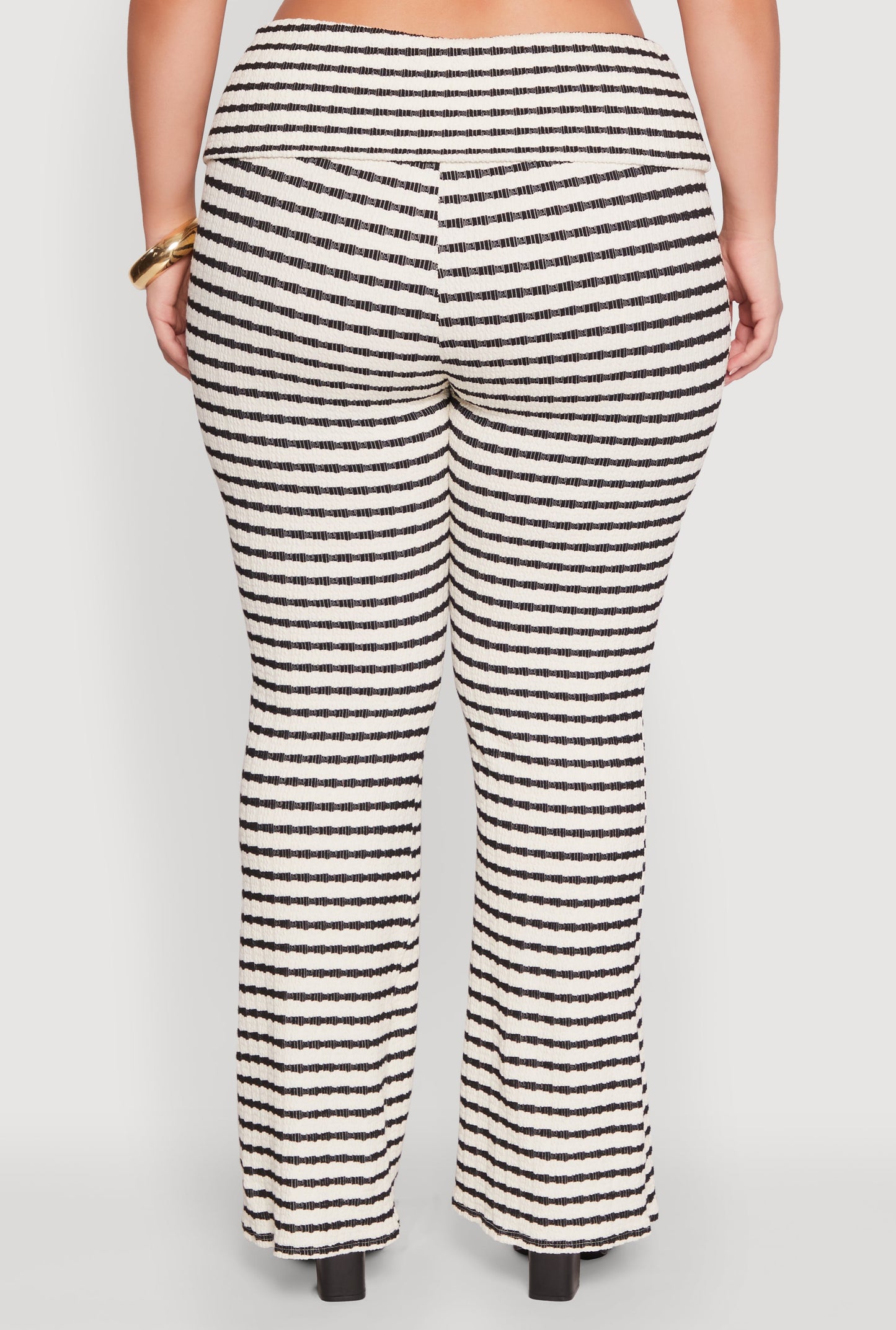 Plus Size Stylish Striped Fold Over Bootcut Pants