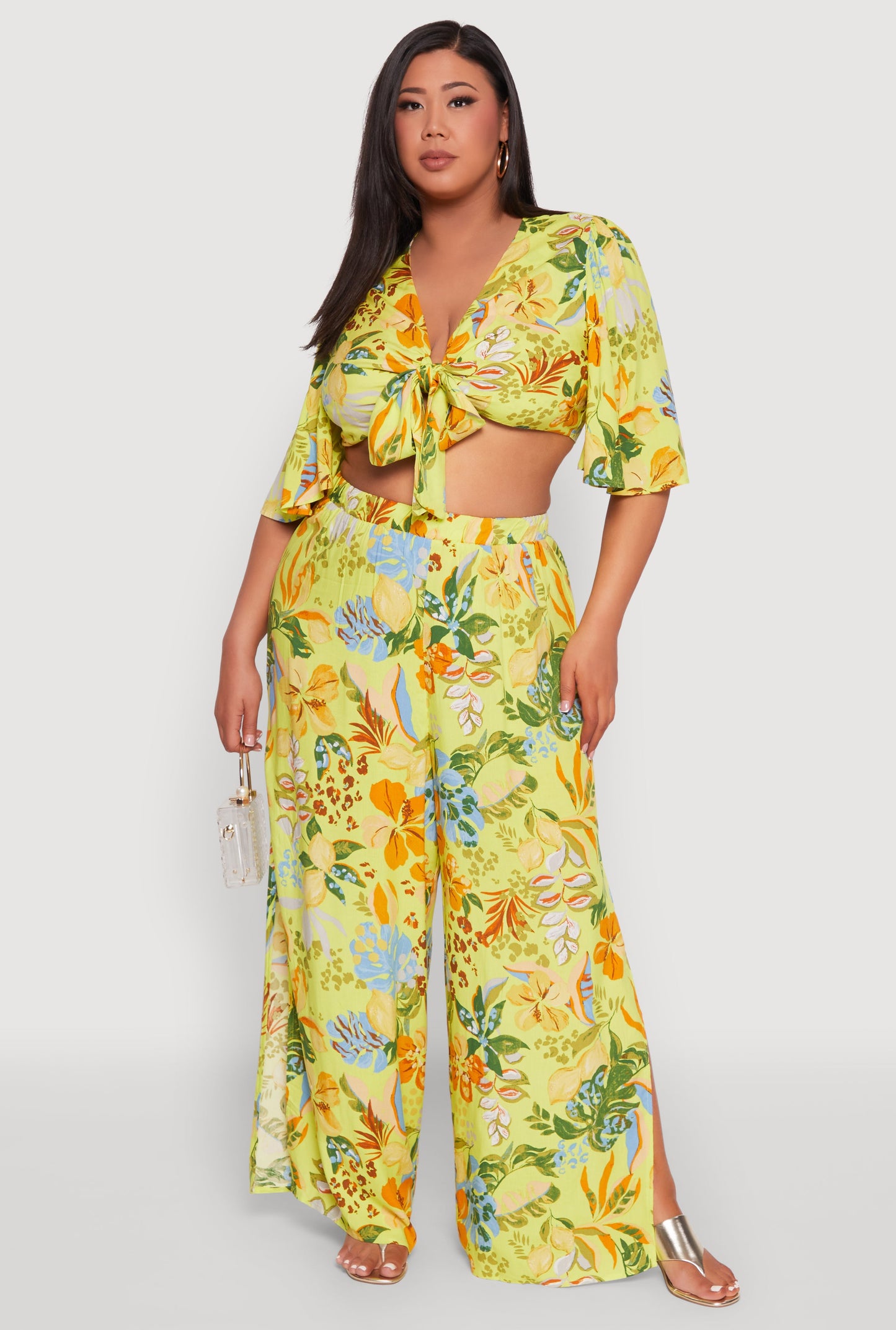 Plus Size Tropical Floral Palazzo Pants