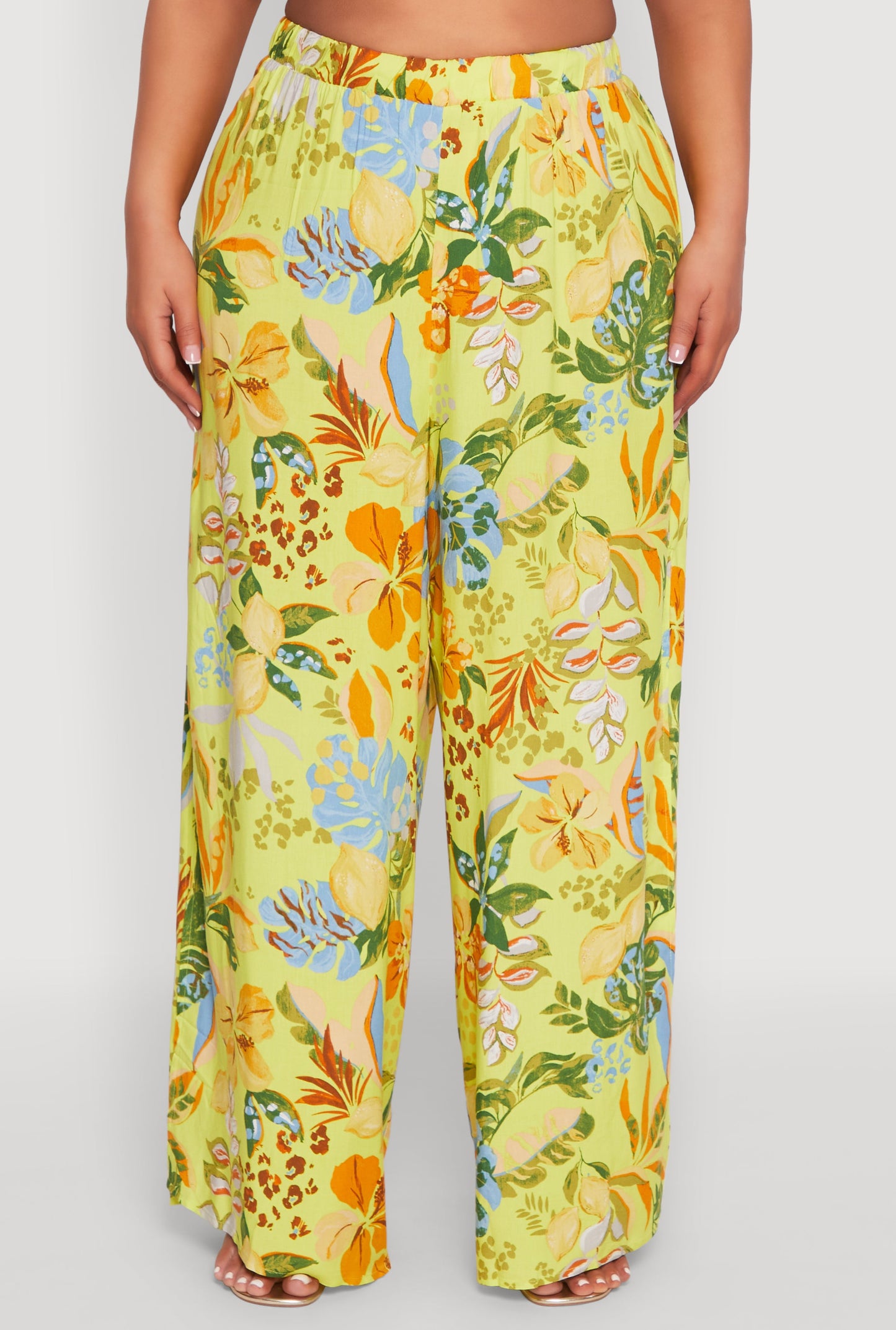 Plus Size Tropical Floral Palazzo Pants