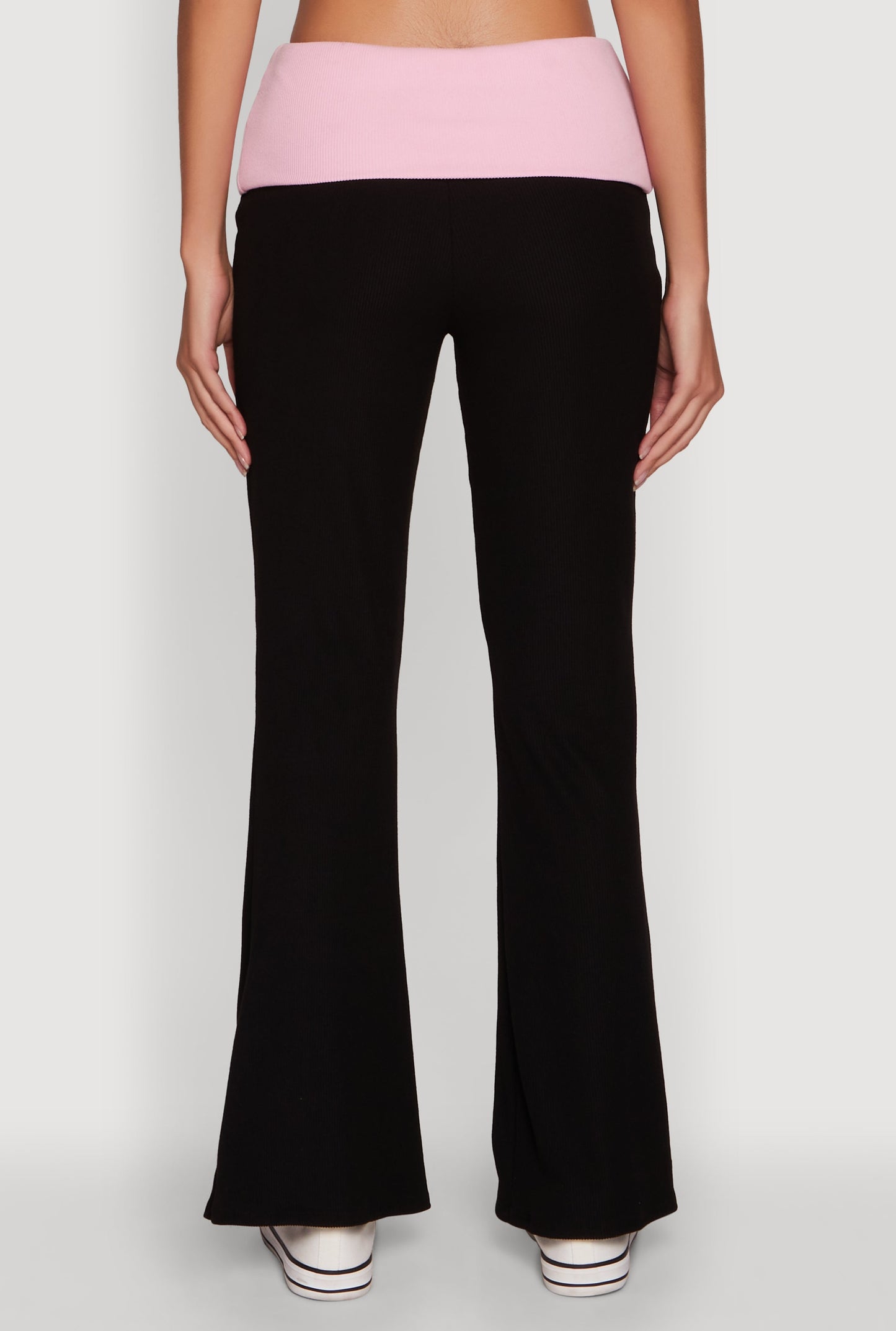 Stylish Rib Knit Contrast Fold Over Bootcut Pants