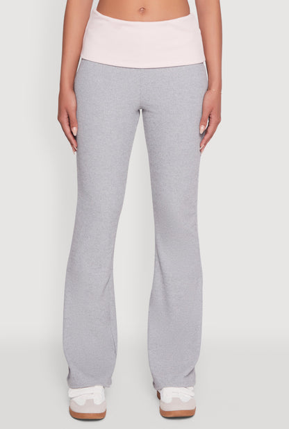 Stylish Rib Knit Contrast Fold Over Bootcut Pants