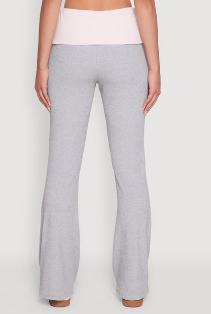 Stylish Rib Knit Contrast Fold Over Bootcut Pants