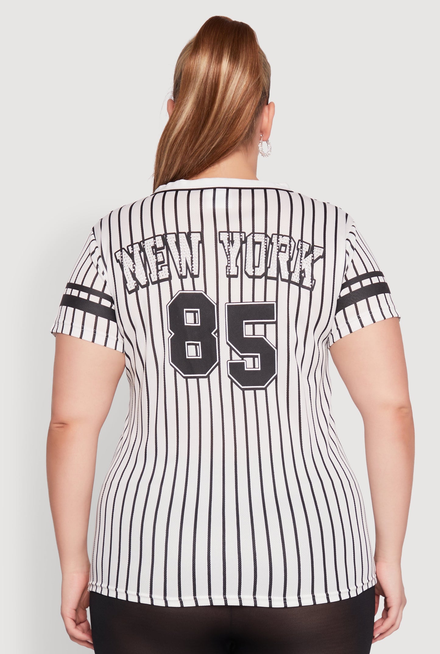 Plus Size Striped New York Print Jersey Mesh Tee