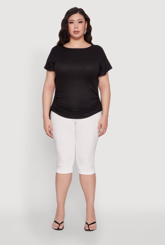 Plus Size Drawstring Side Flutter Sleeve Top