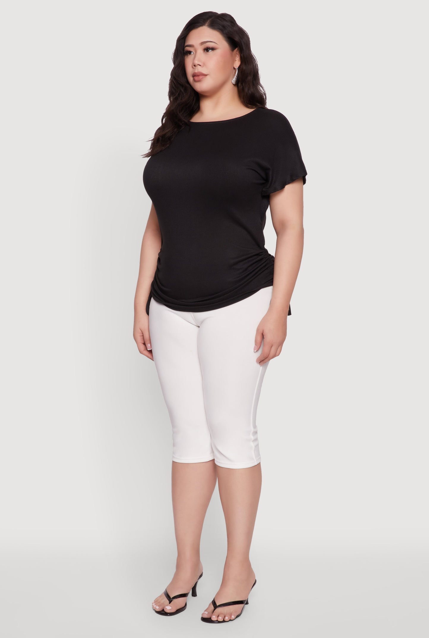 Plus Size Drawstring Side Flutter Sleeve Top