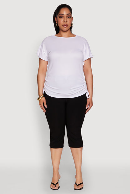 Plus Size Drawstring Side Flutter Sleeve Top
