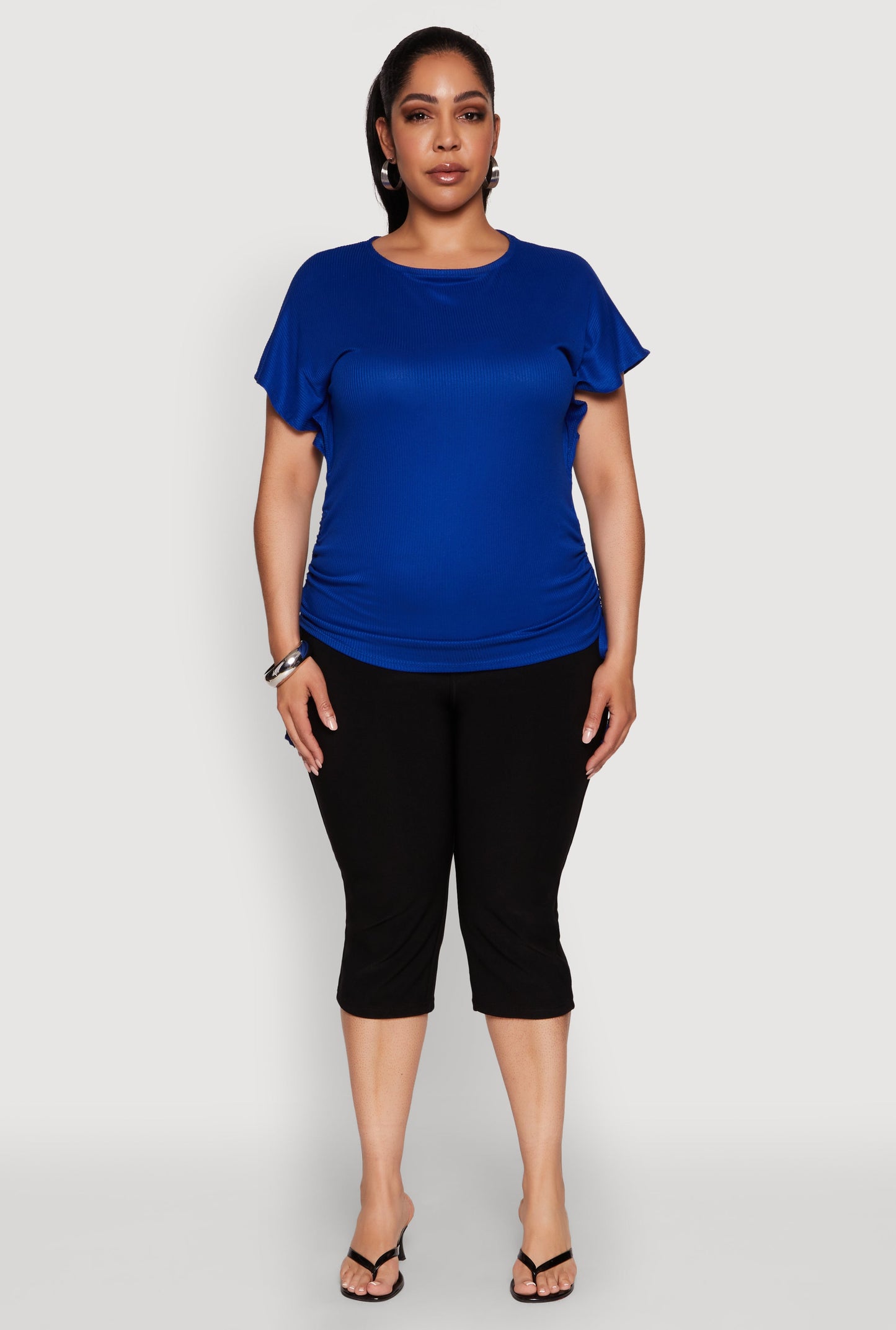 Plus Size Drawstring Side Flutter Sleeve Top