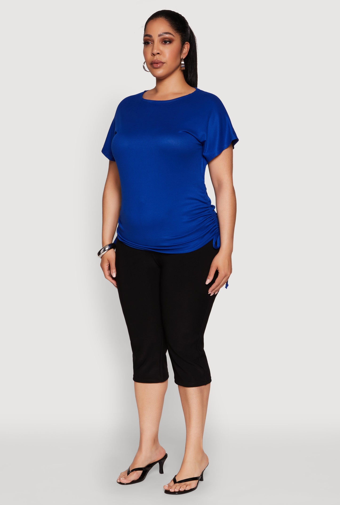 Plus Size Drawstring Side Flutter Sleeve Top