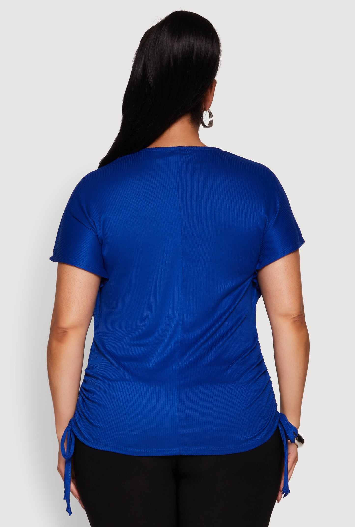 Plus Size Drawstring Side Flutter Sleeve Top
