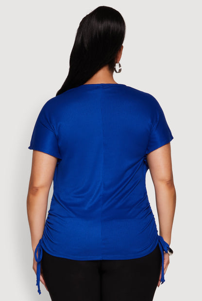 Plus Size Drawstring Side Flutter Sleeve Top