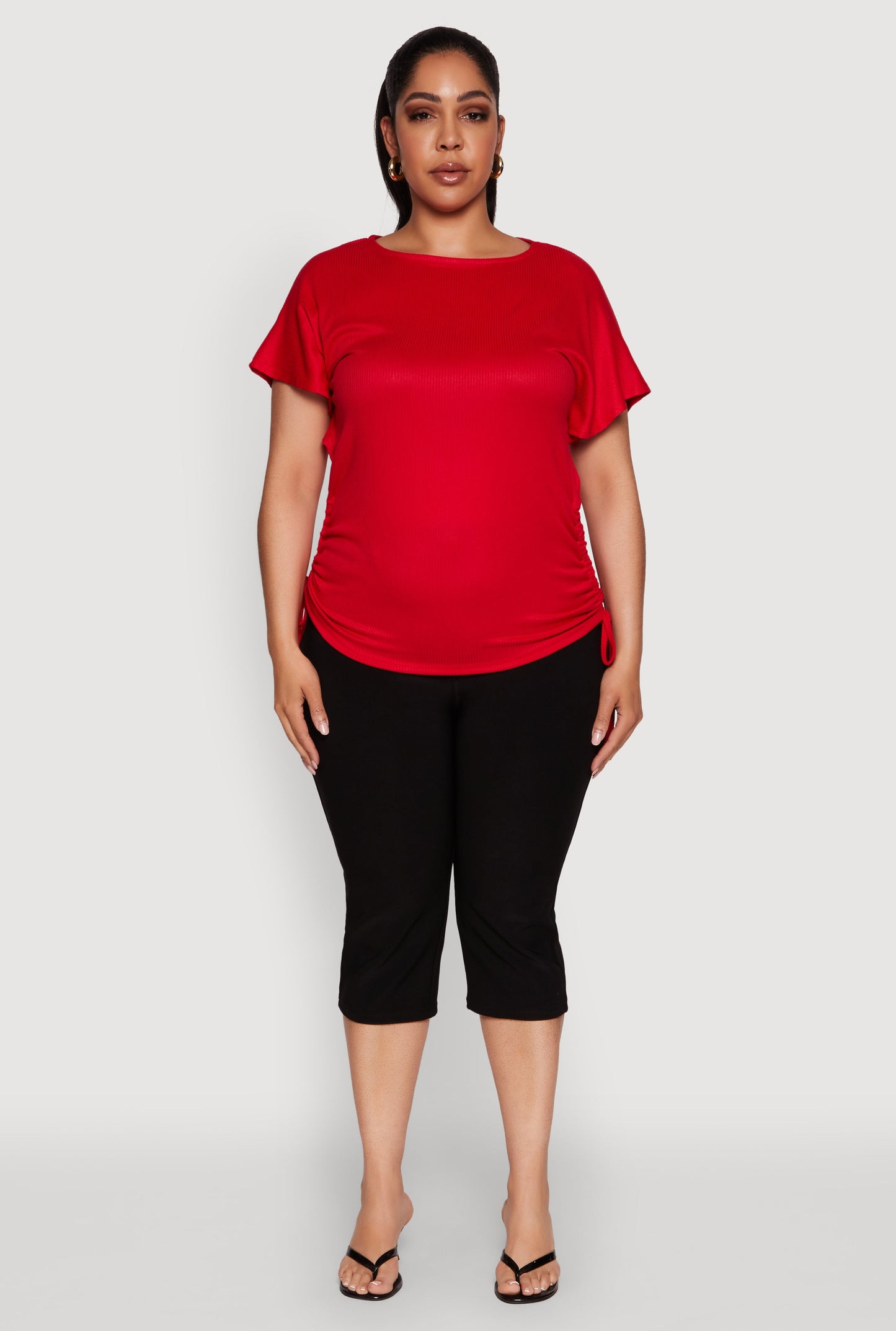 Plus Size Drawstring Side Flutter Sleeve Top