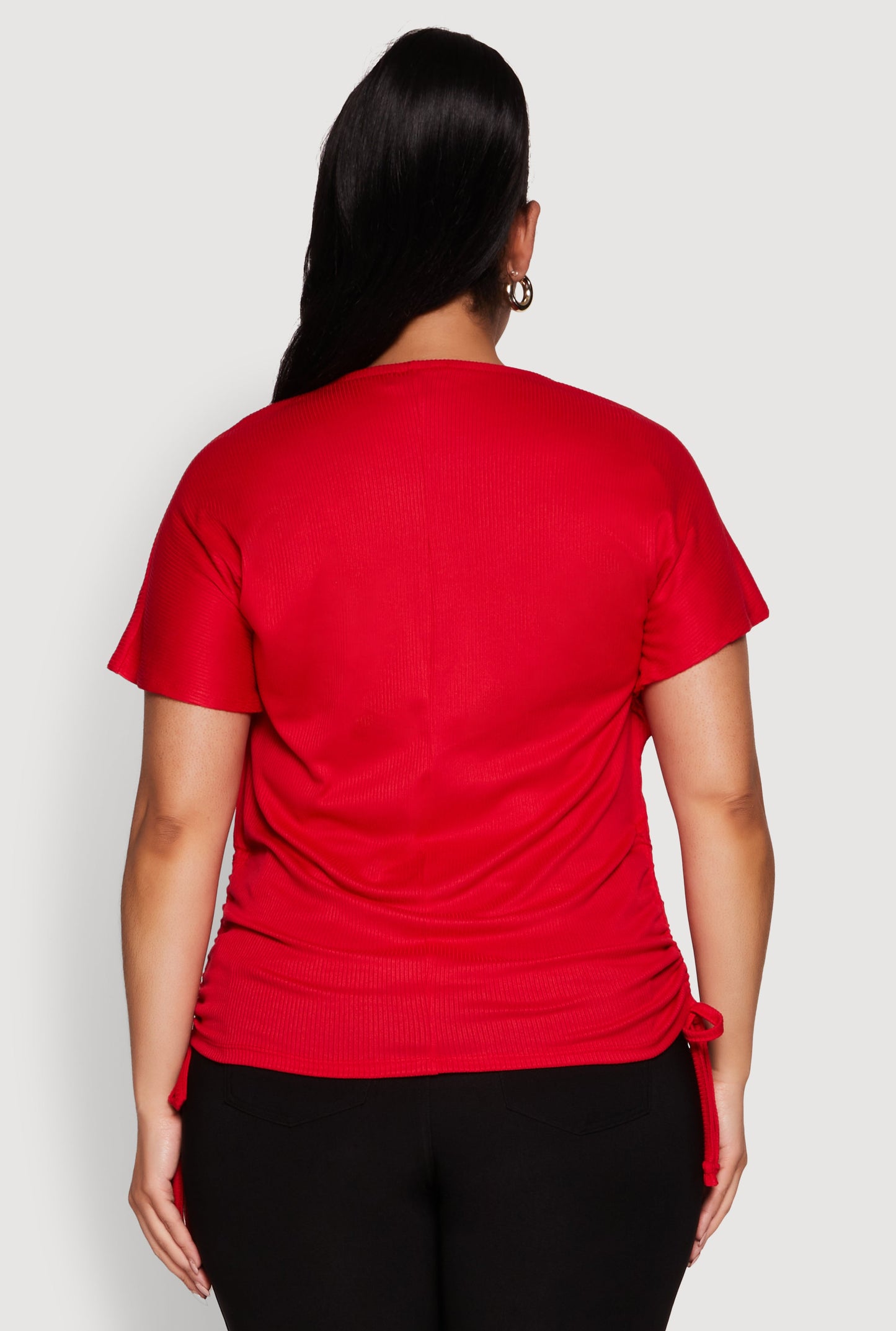 Plus Size Drawstring Side Flutter Sleeve Top