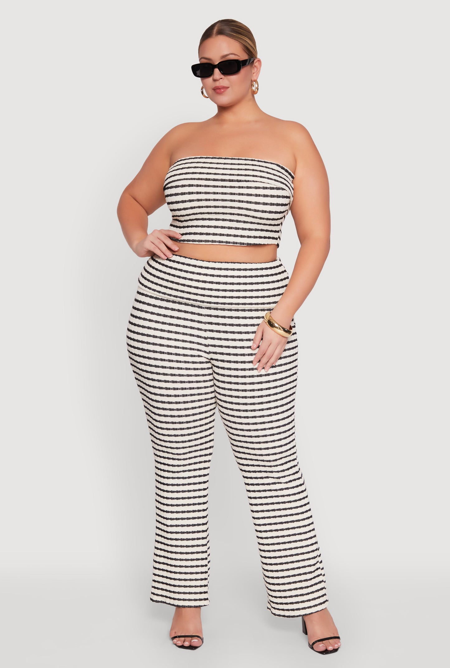 Plus Size Stylish Striped Fold Over Bootcut Pants