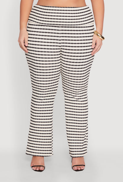 Plus Size Stylish Striped Fold Over Bootcut Pants