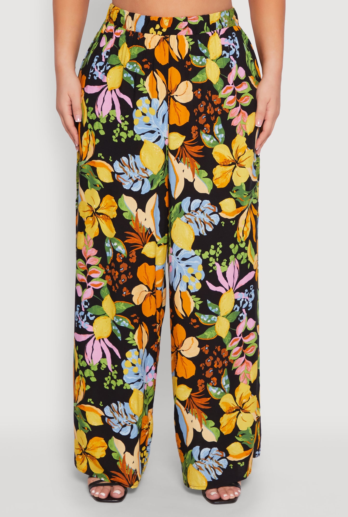 Plus Size Tropical Floral Palazzo Pants