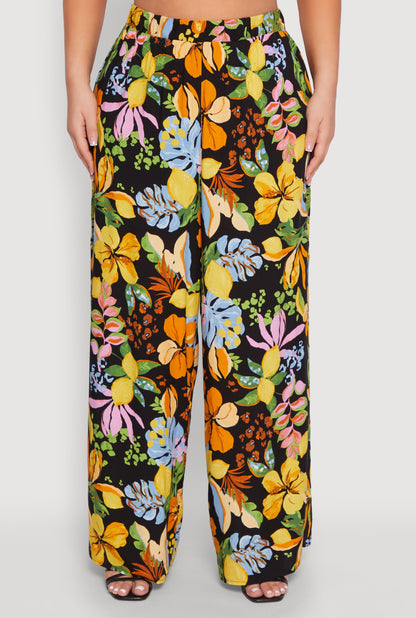 Plus Size Tropical Floral Palazzo Pants