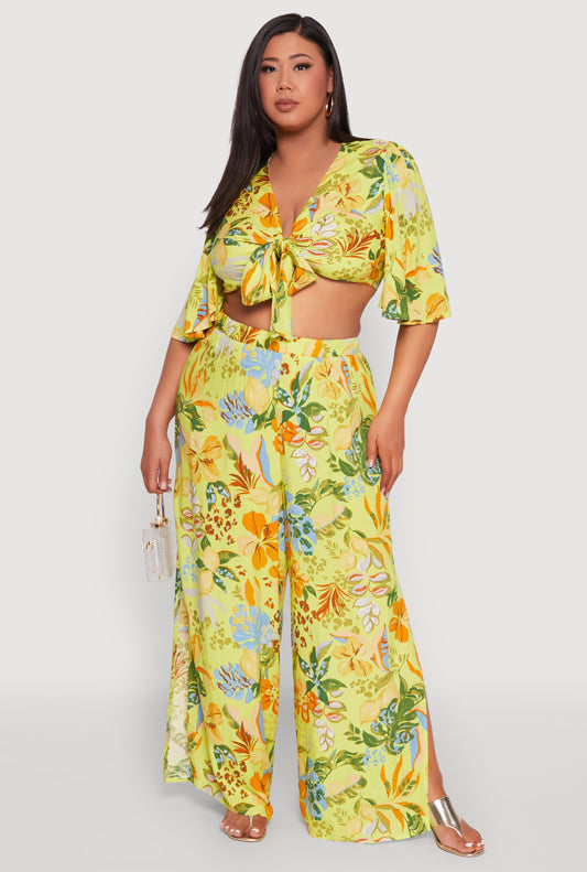 Plus Size Tropical Floral Palazzo Pants